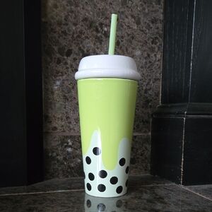 Green Bubble Tea Tumbler with Straw
